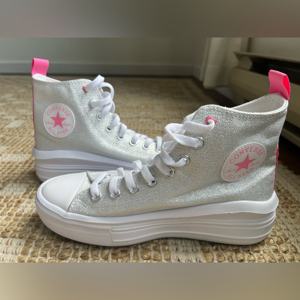 Converse Women's Silver and Pink High-Top Sneakers